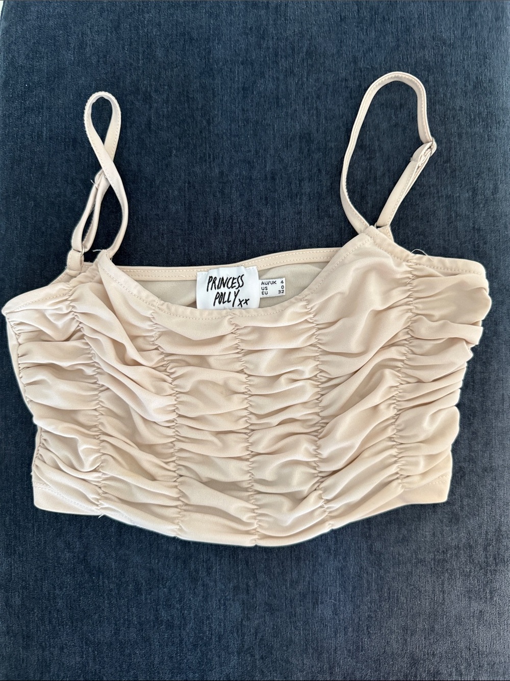 Princess Polly Beige Ruched Cami with Adjustable Straps Sz0